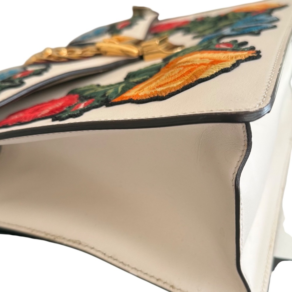Gucci Sylvie Medium Floral Embroidered Leather Top Handle Bag | Box + Dust Bag - Picture 13 of 16